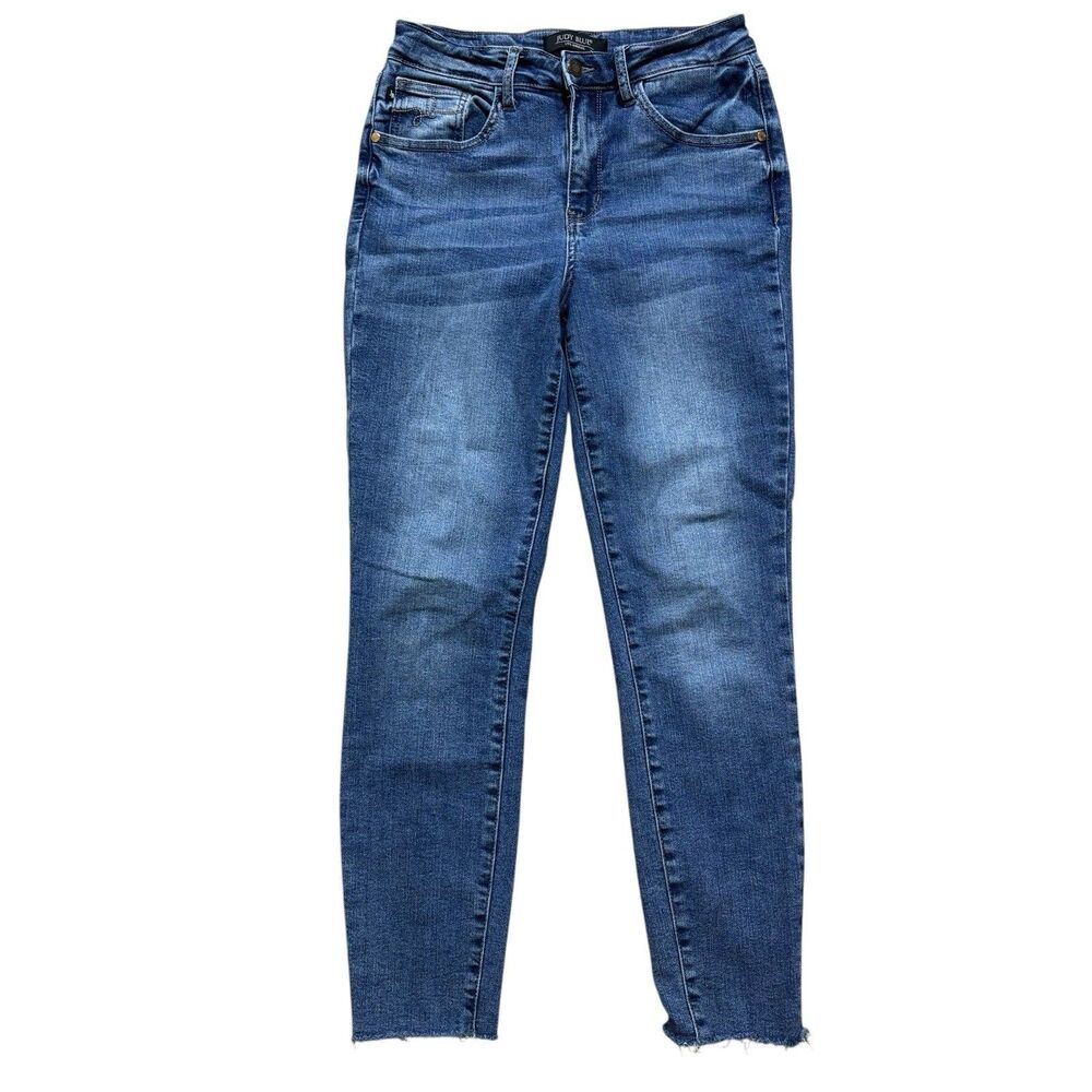 Judy Blue Jeans Women’s Sz 5/27 Relaxed Fit Stretch Blue Mid Rise Denim Raw Hem